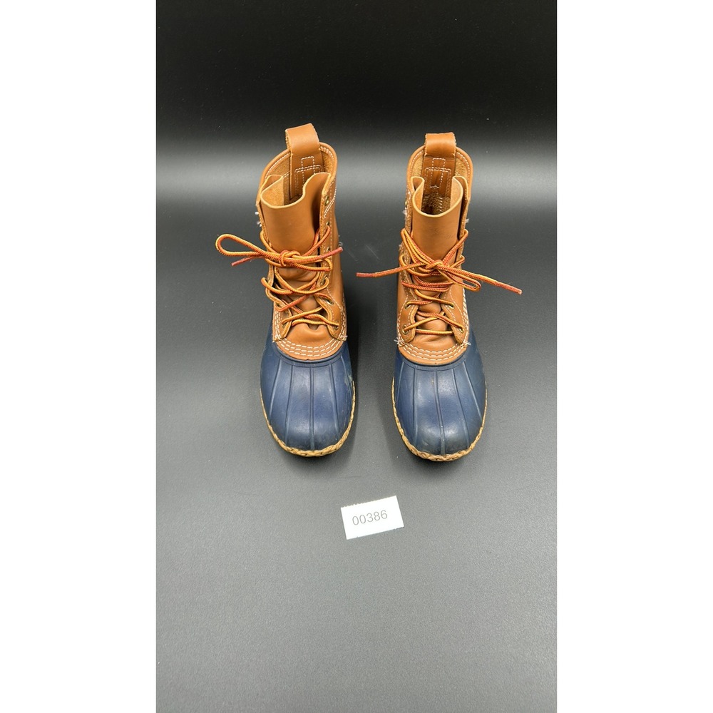 L.L. Bean Vintage Bean Boots Blue Rubber Tan Leather USA Made Mens 7